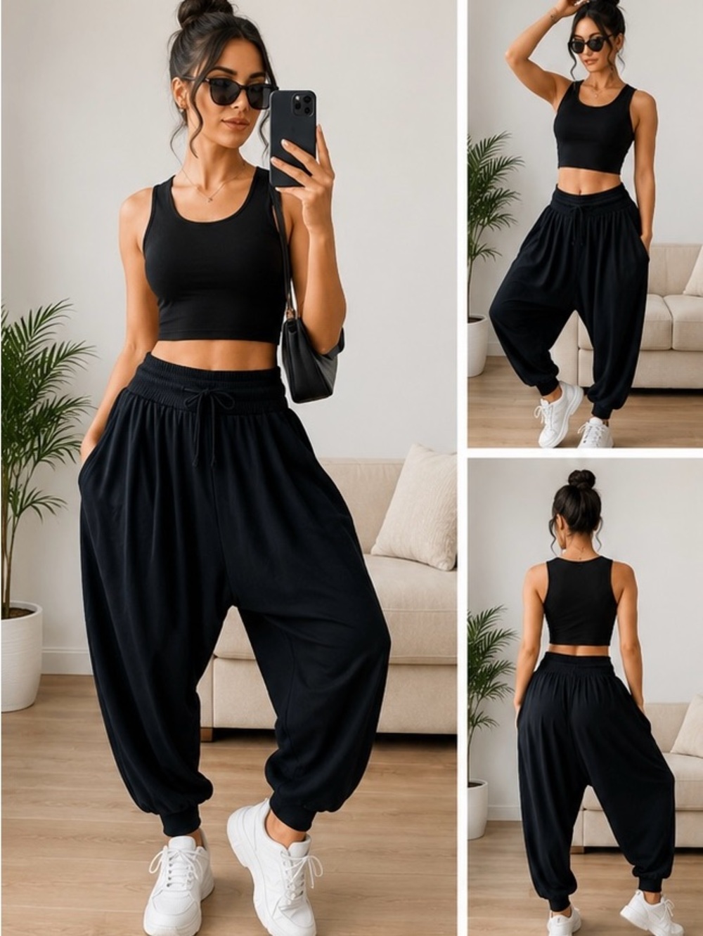 Women's Black Harem Baggy Jogger Pants - Casual Relaxed Fit
